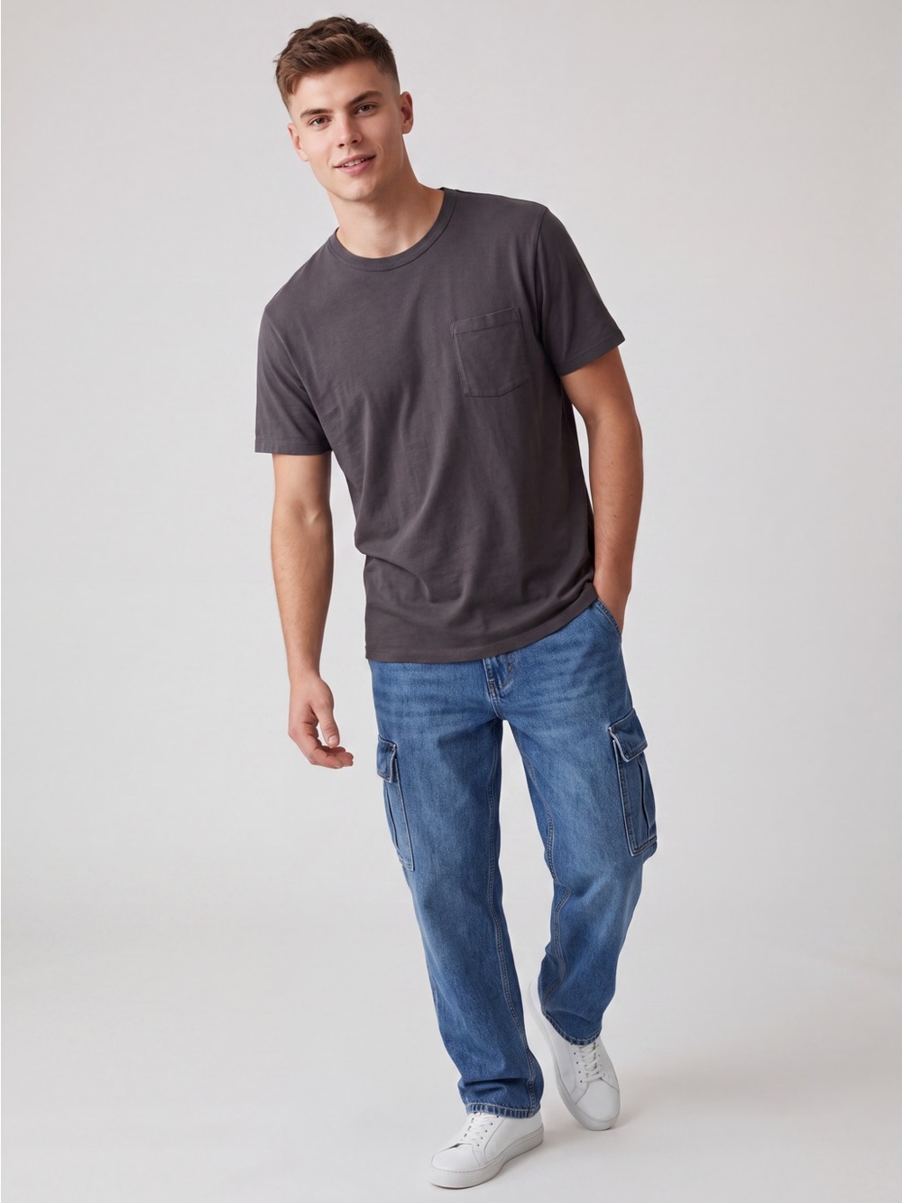 J.Crew Garment Dyed Broken-In Pocket T-Shirt - Charcoal Gray 100% cotton basics